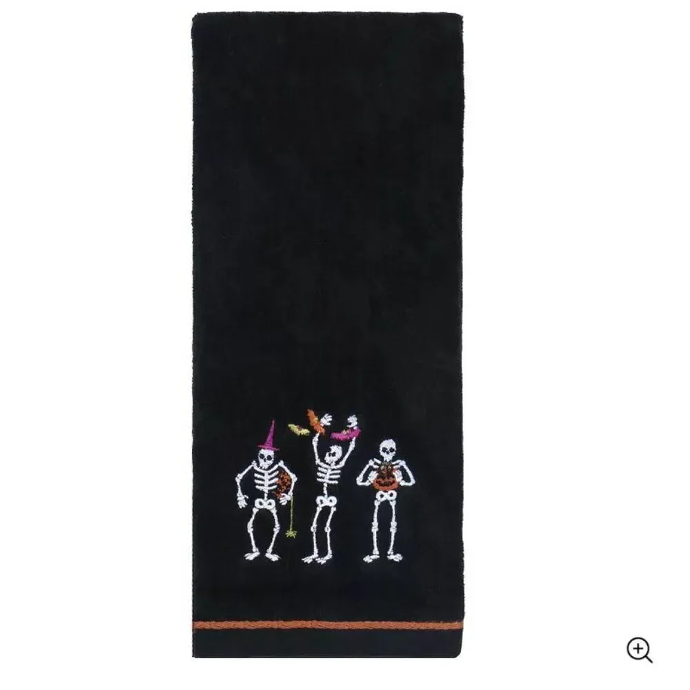 Halloween Cute Skeletons Hand Towel | Bats, Pumpkins, Spider | Black Pink Orange
